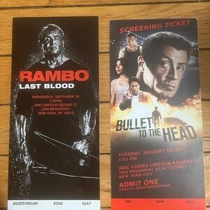 Rambo Last Blood & Bullettothehead BOTH Premiere Movie Tickets